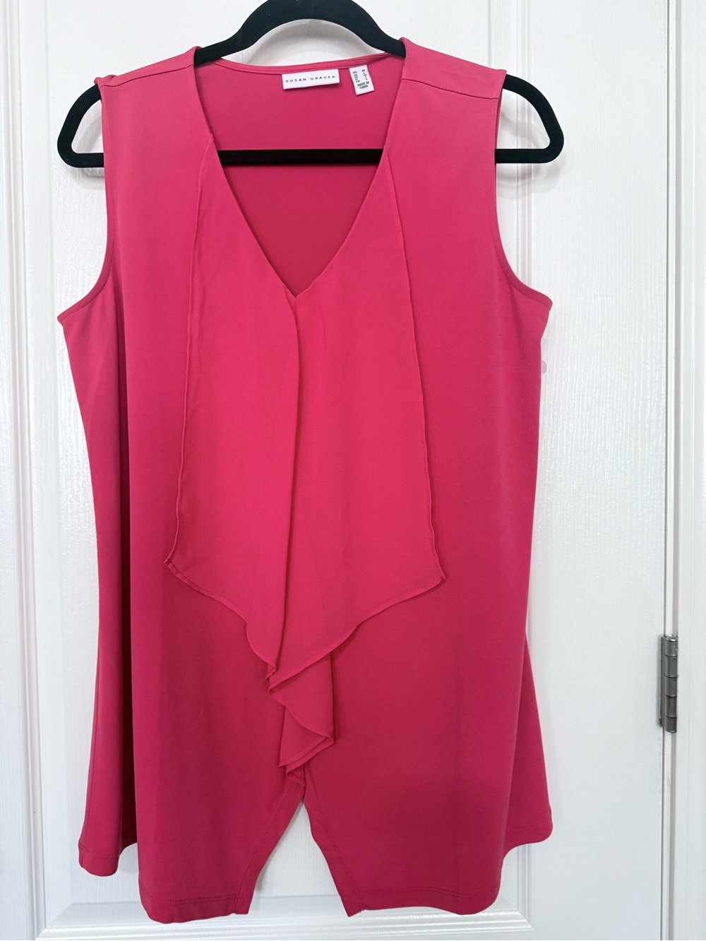 Susan Graver Sleeveless Ruffle V-Neck Blouse in Hot Pink